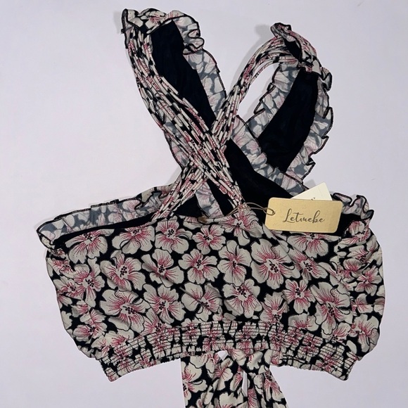 NWT Anthropologie Let Me Be Boho Floral Twisted Ruffle Halter Cropped Top Sz M - Picture 5 of 13